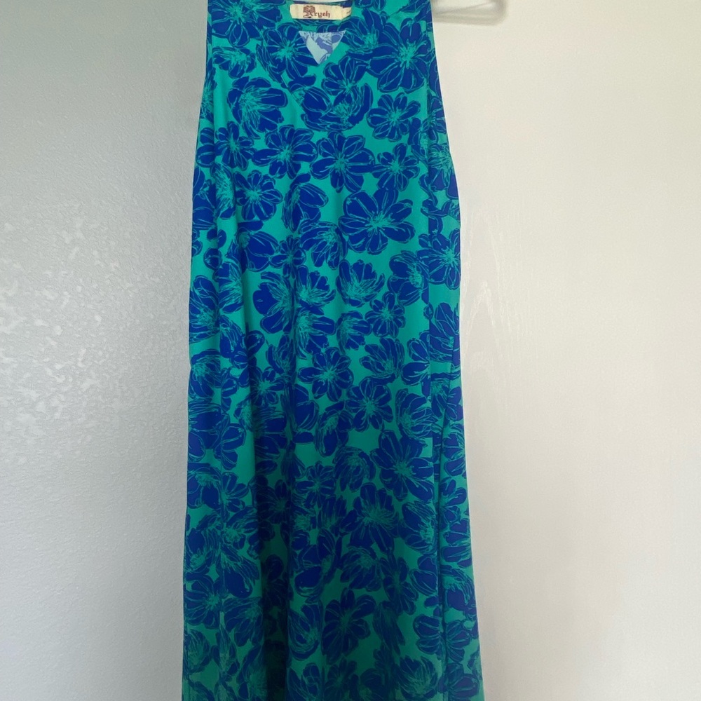 Size Large, Aryeh cobalt blue and deep teal mid length dress.